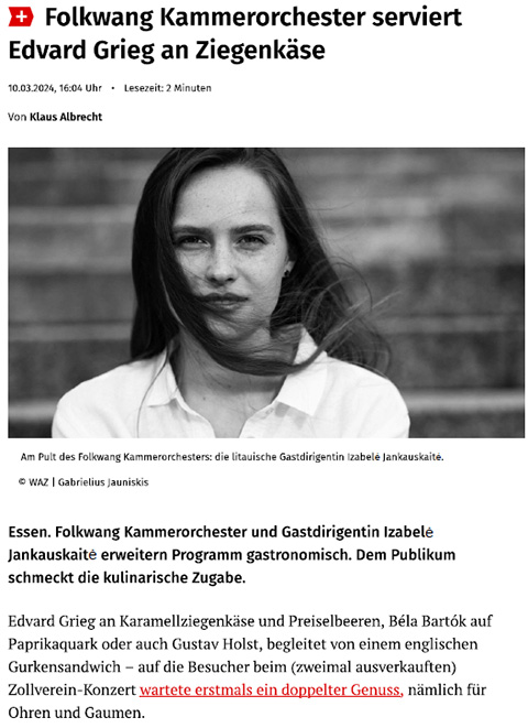 WAZ 10.03.2024 Folkwang Kammerorchester serviert Edvard Grieg an Ziegenkäse