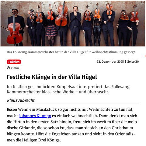 WAZ, 22.12.2025, Festliche Klänge in der Villa Hügel